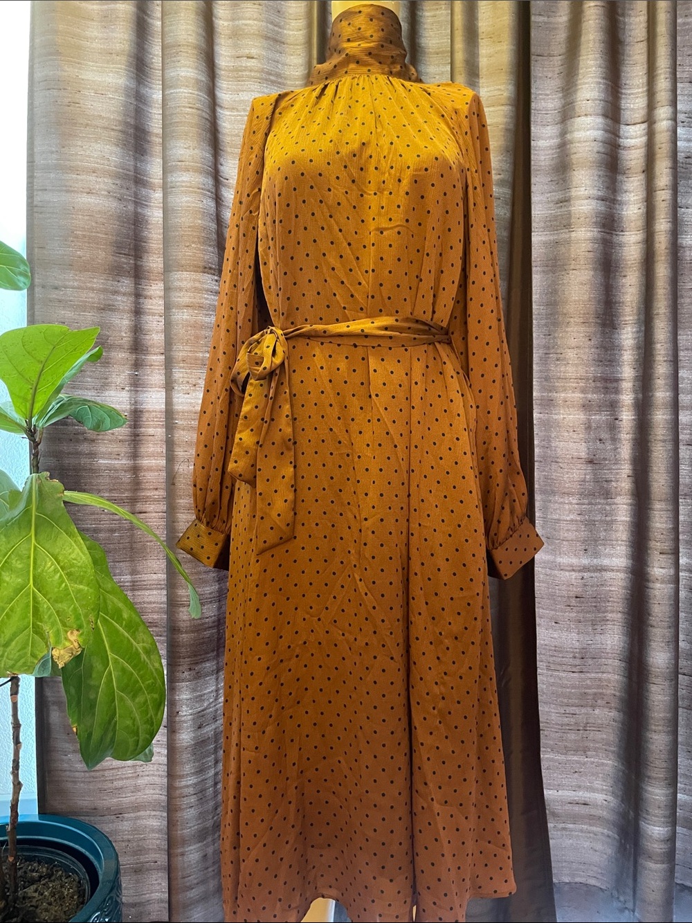 Banana Republic Brown Polka Dot Long Sleeve Midi Dress